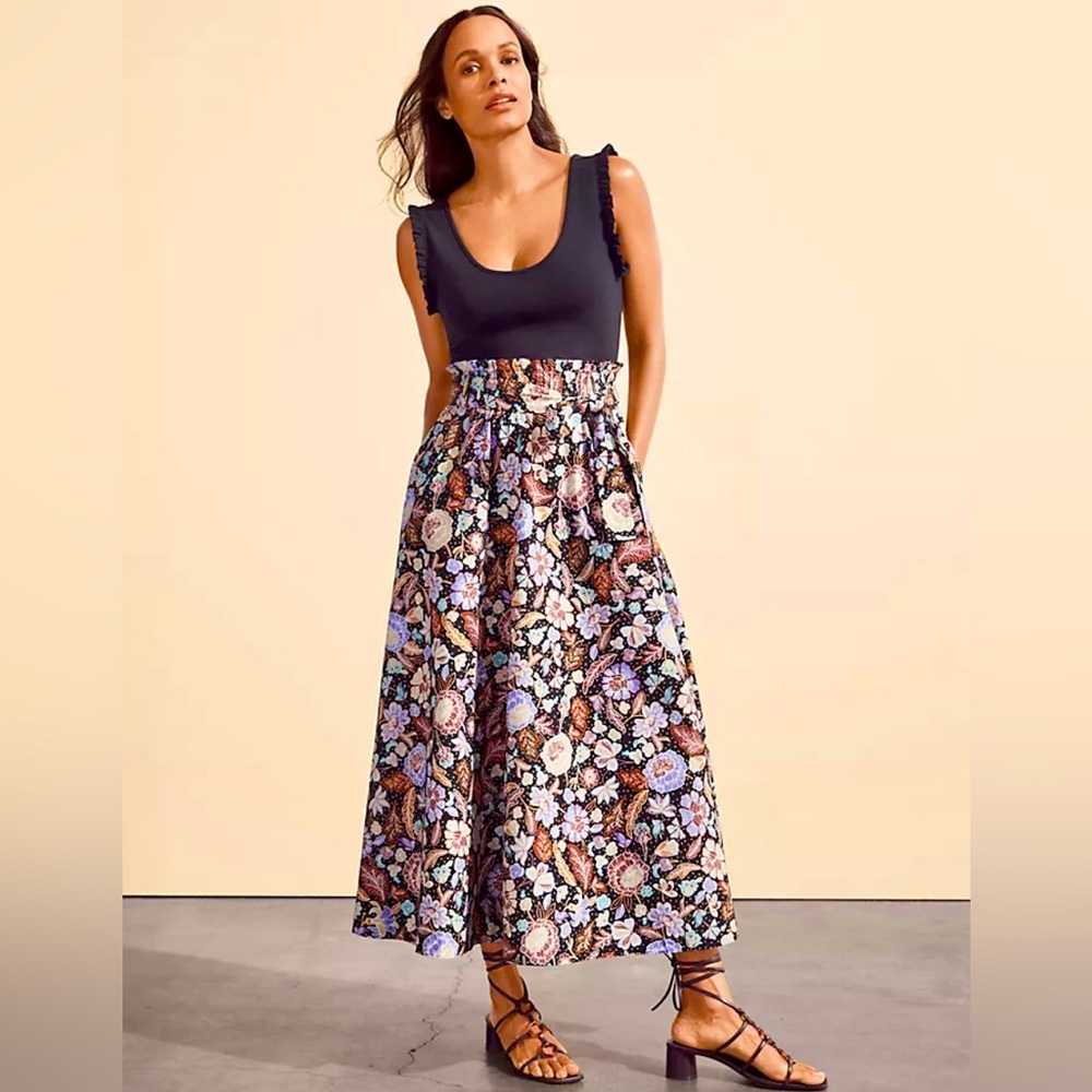 Ann Taylor Batik Floral Paperbag Pocket Maxi Skirt, Size: Large, New With Tags